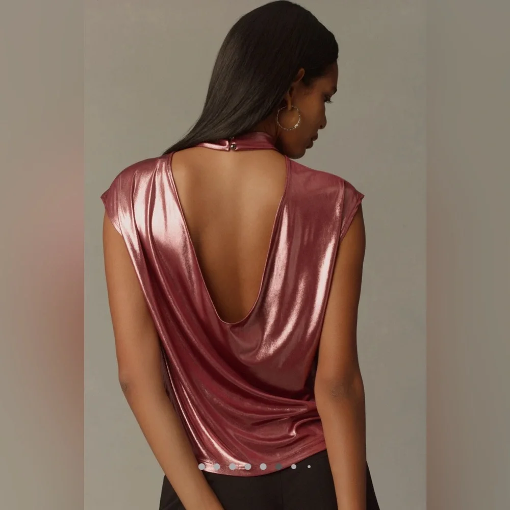 By Anthropologie Cowl-Neck Liquid Shine Top - Size XS - Picture 2 of 12